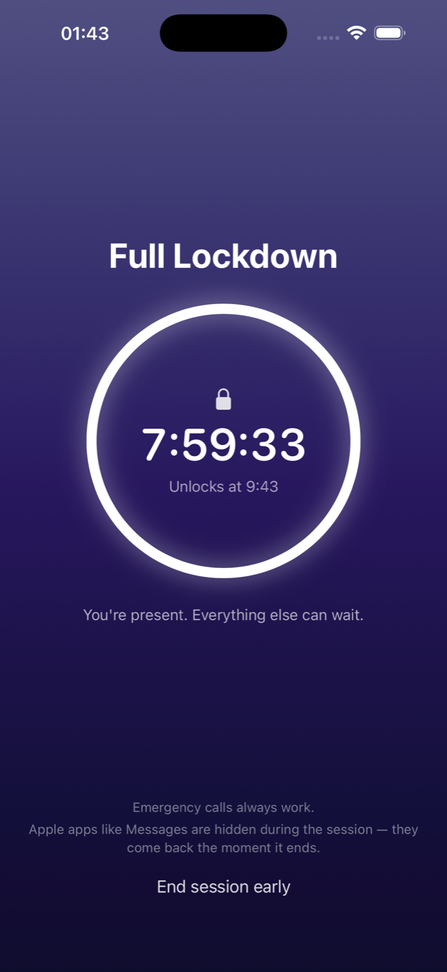 Active session with glowing countdown ring